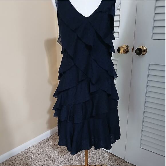 LOFT 4 Black Sleeveless Swiss Dot Ruffled Layers Polyester Rayon Blend Dress - Picture 4 of 15